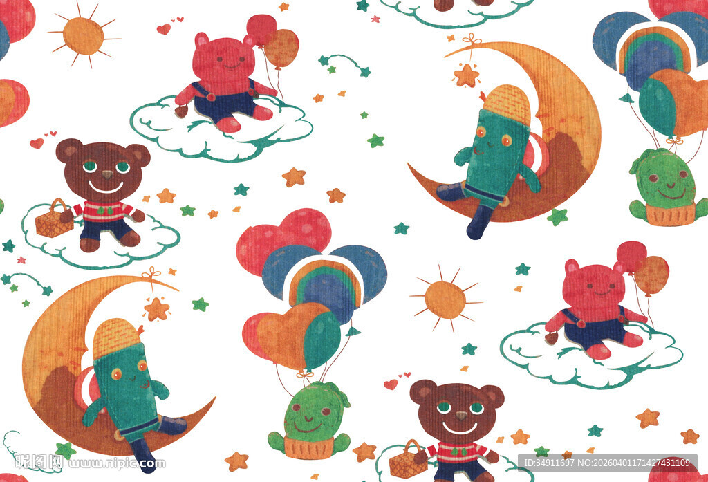 卡通动物太空主题图案