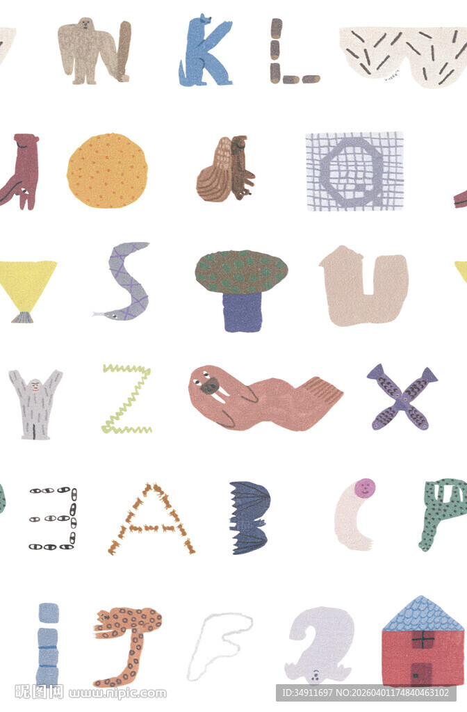多彩卡通字母与形状图案