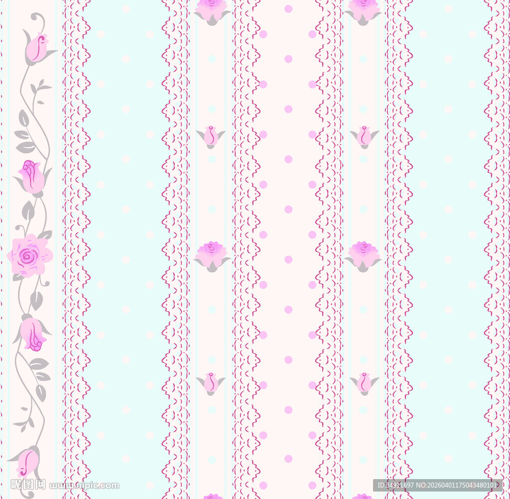 粉色花卉蕾丝拼接图案