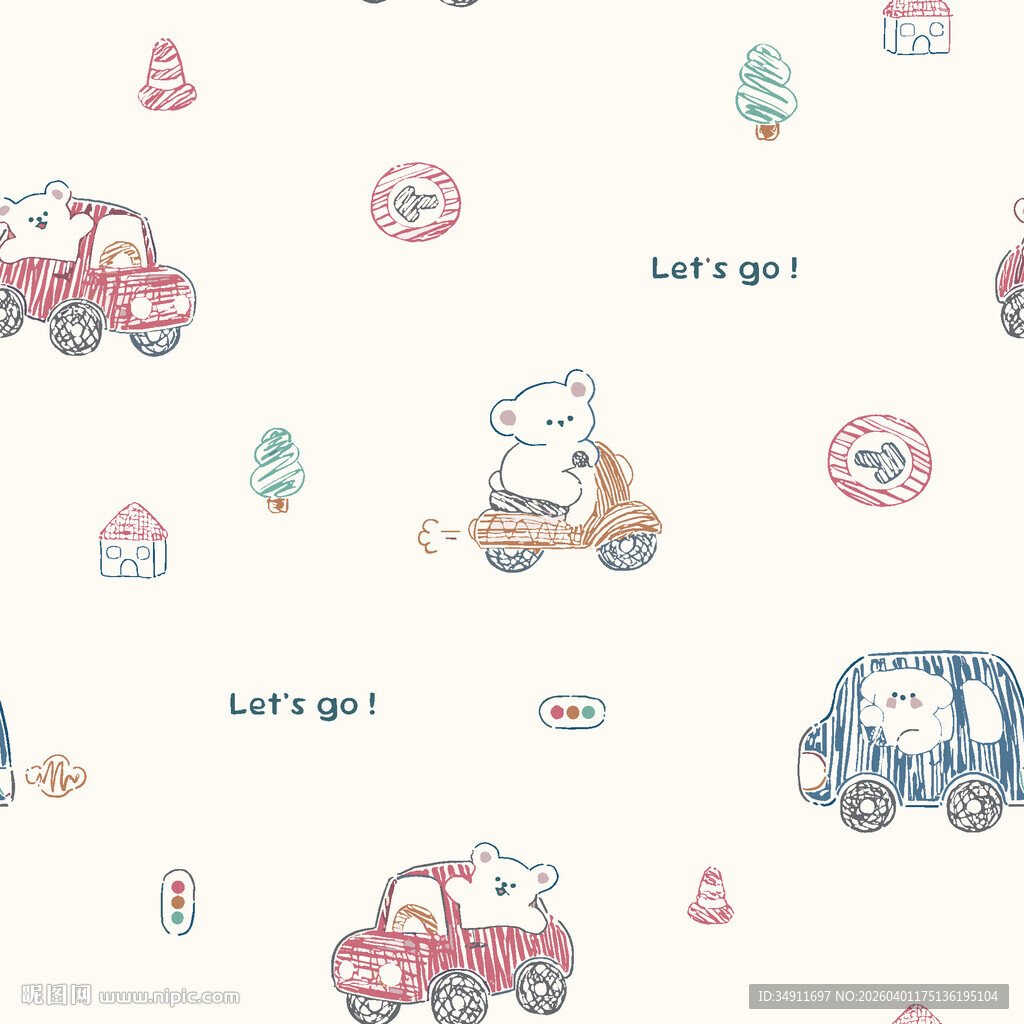 卡通小动物与汽车图案背景