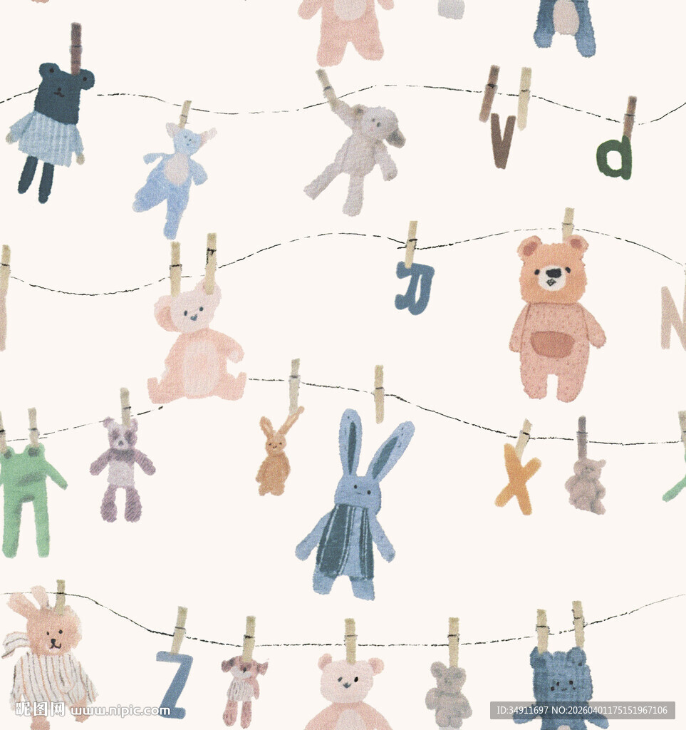 可爱动物字母挂饰图案