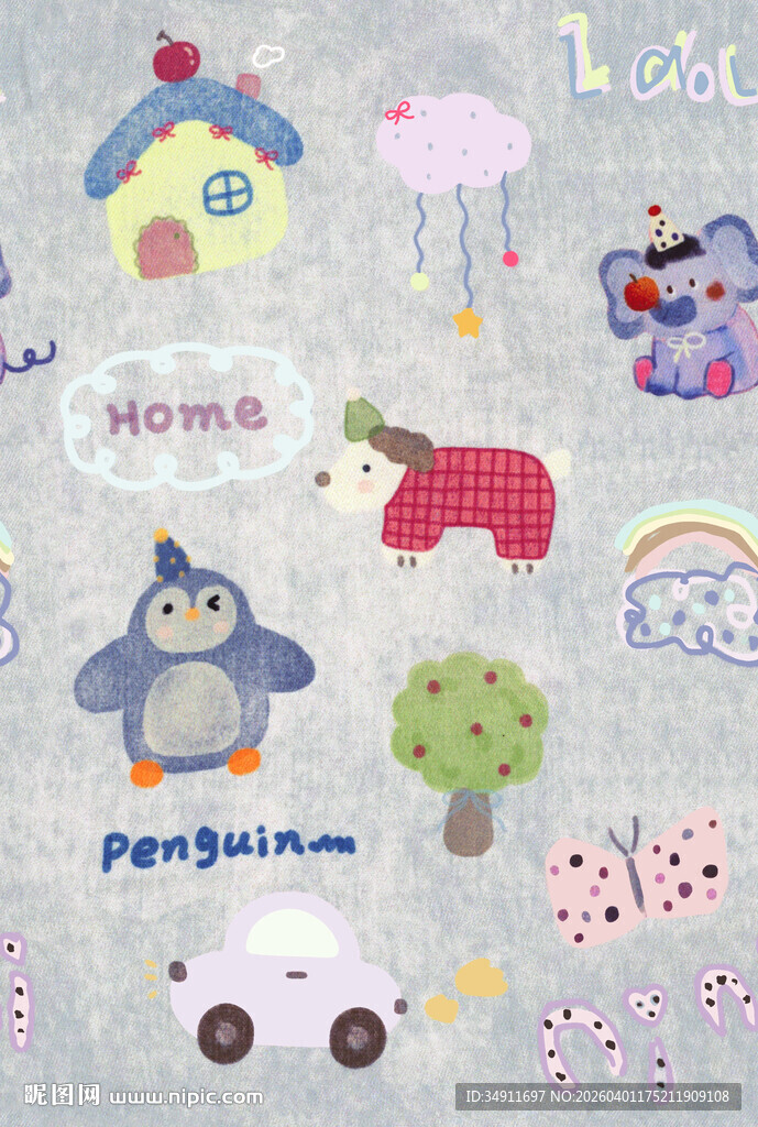 可爱卡通动物图案布料