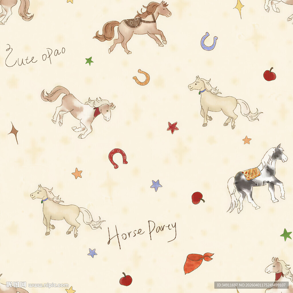 手绘马主题可爱图案背景