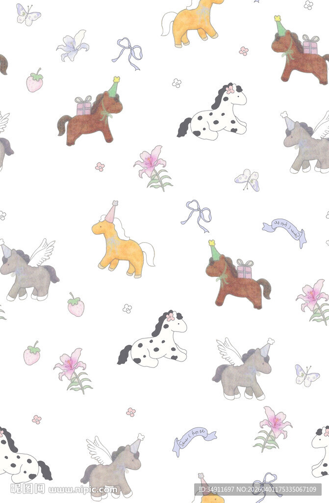 可爱动物花卉图案背景图