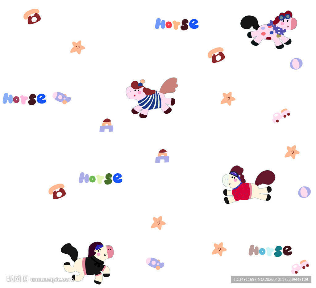 卡通动物星星装饰图案素材