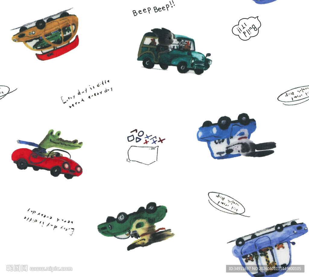 卡通风格多彩汽车插画