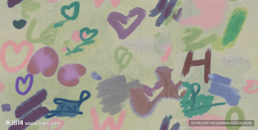 多彩涂鸦风爱心图案背景
