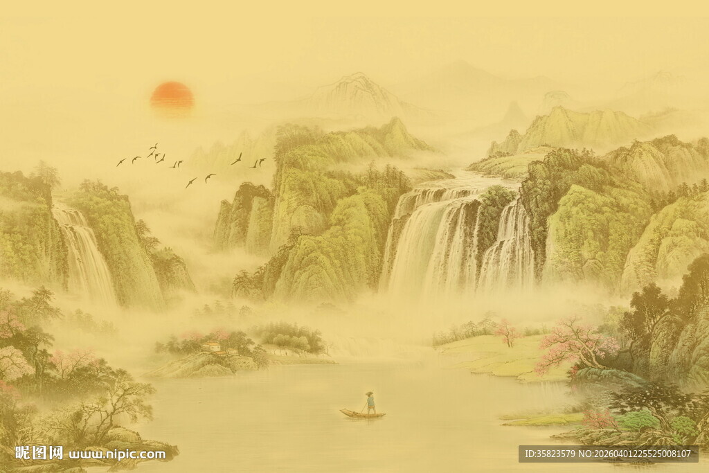 中式古风水墨山水意境图