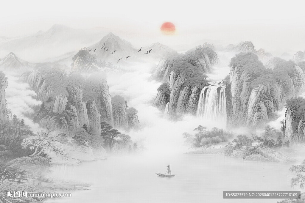 水墨山水电视背景墙