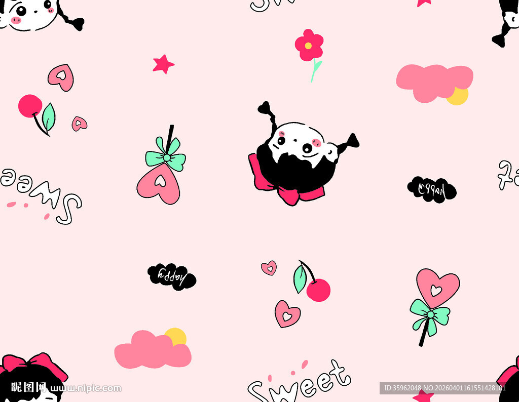 可爱熊猫草莓卡通图案