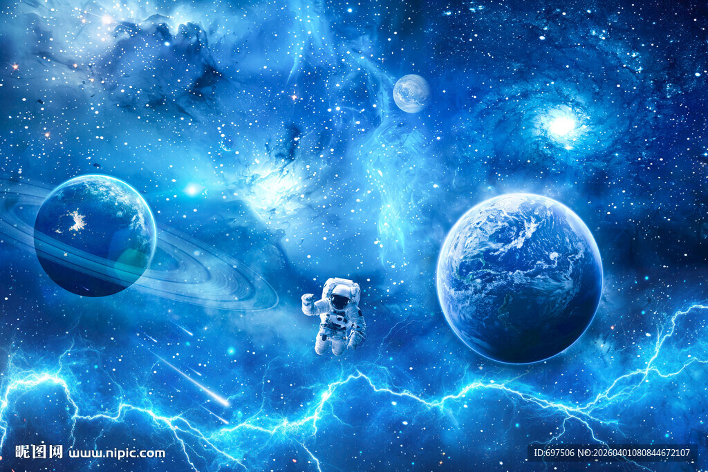 太空宇航员星球宇宙闪电星空背景