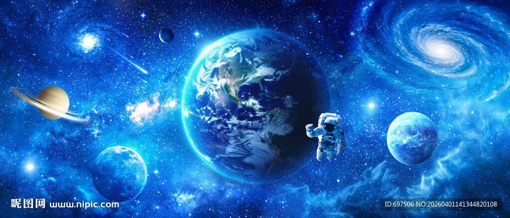 太空星球宇航员银河黑洞星空背景