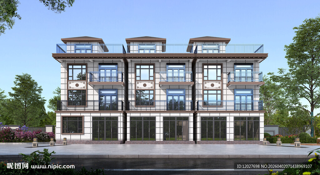 农村三层中式别墅外观设计图效果