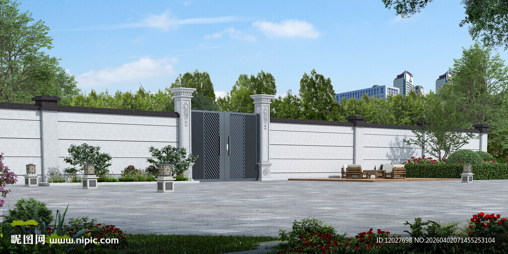 现代欧式院墙铁艺大门设计效果图