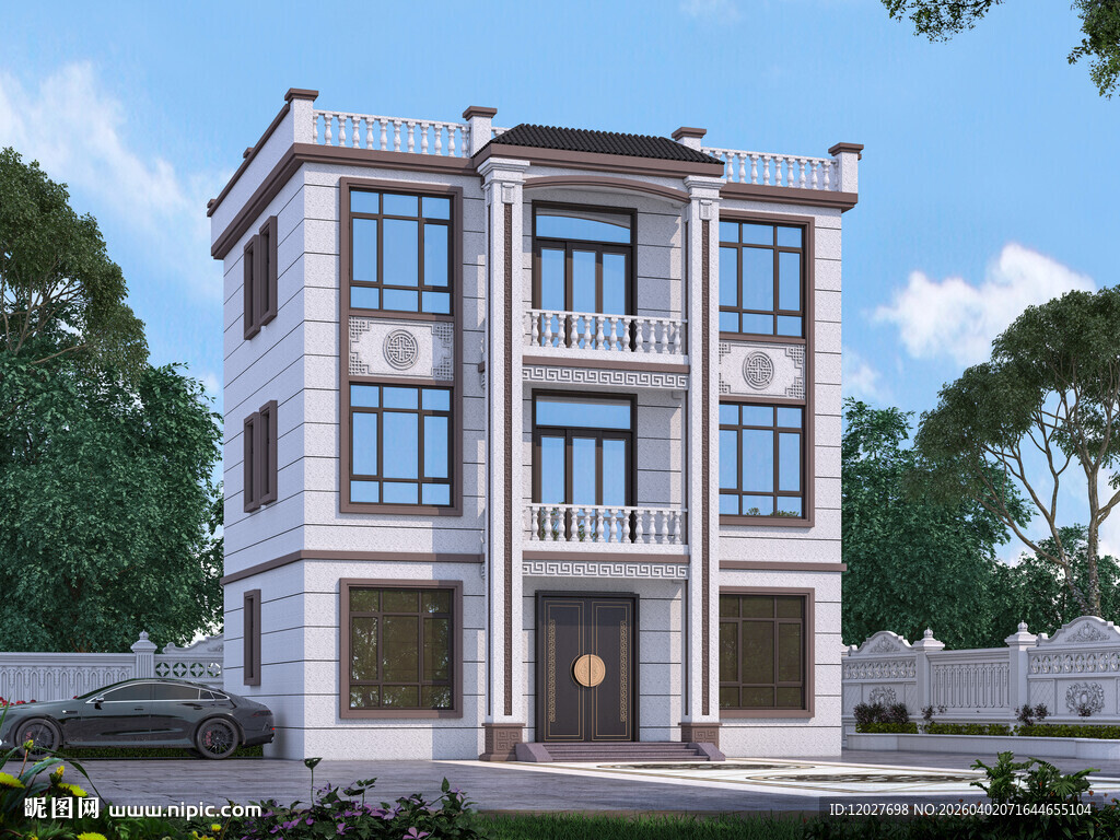 农村三层中式别墅外观设计图效果