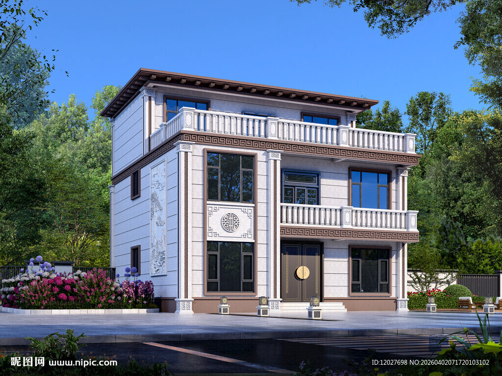 农村三层中式别墅外观设计图效果