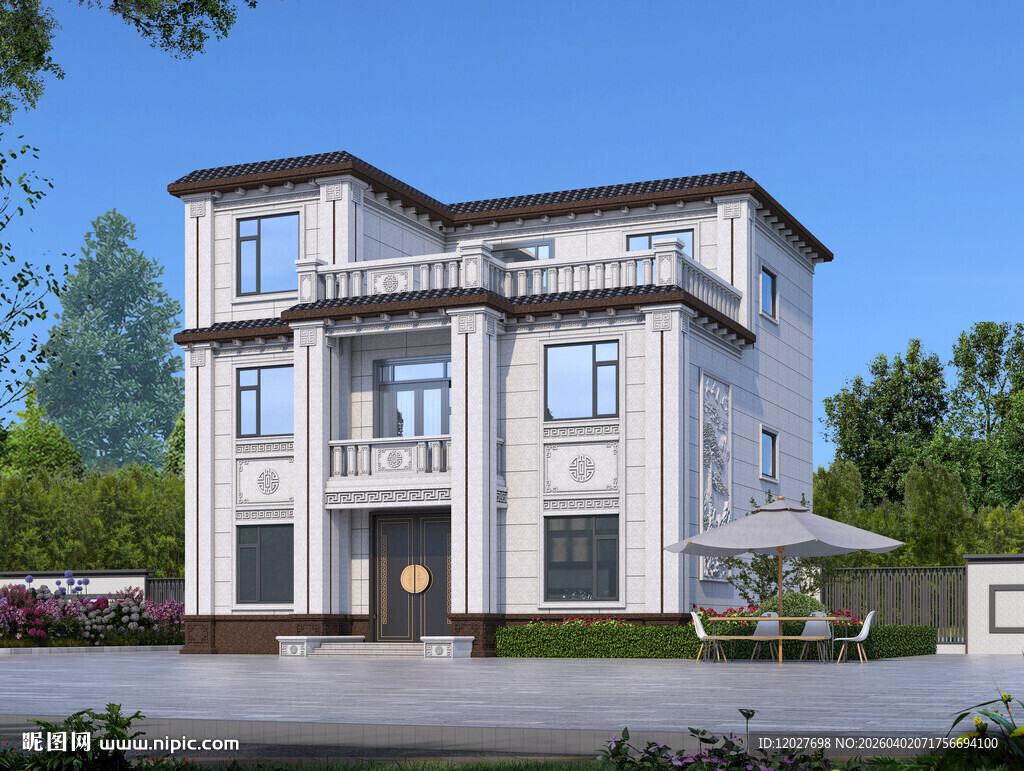 农村三层中式别墅外观设计图效果