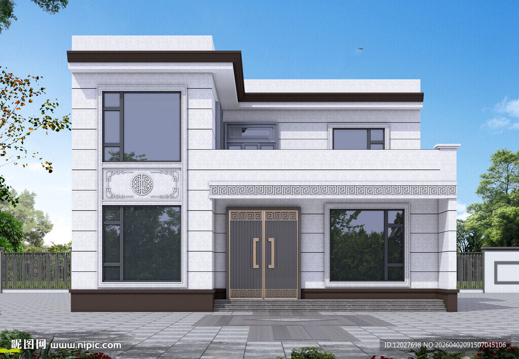 农村二层中式别墅外观设计图效果