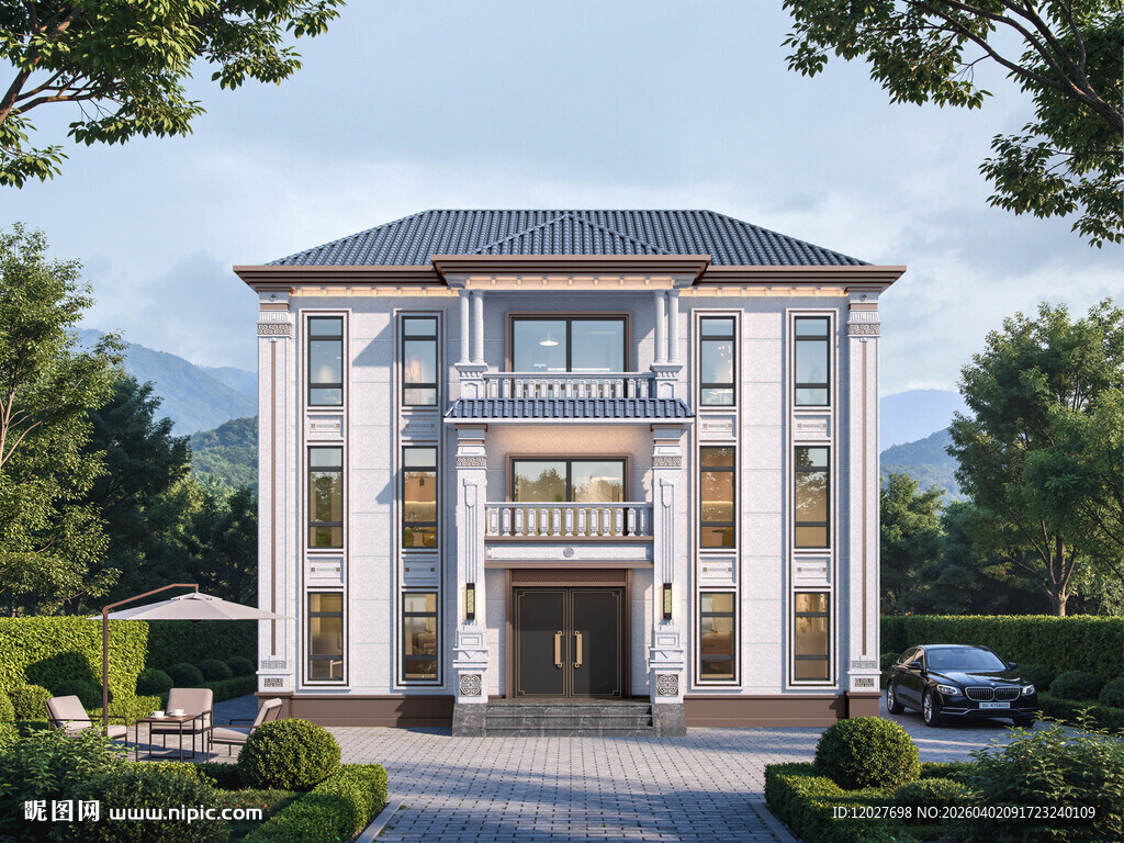 农村三层中式别墅外观设计图效果