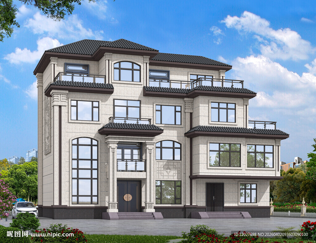 农村四层中式别墅外观设计图效果