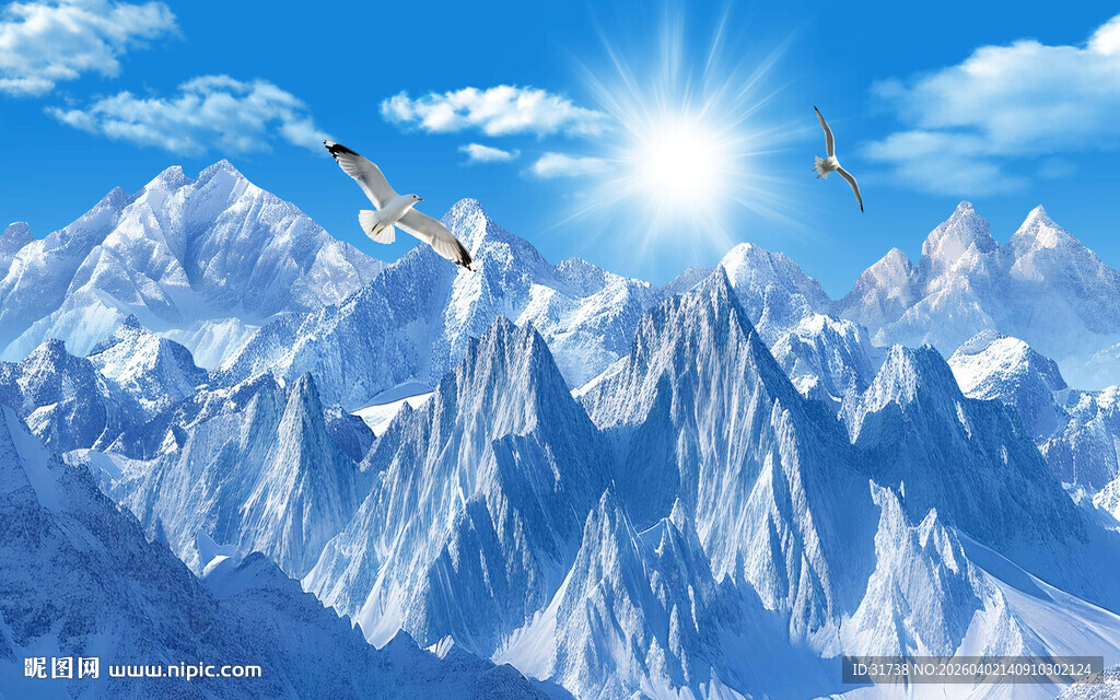 雪山山峰风景画背景图