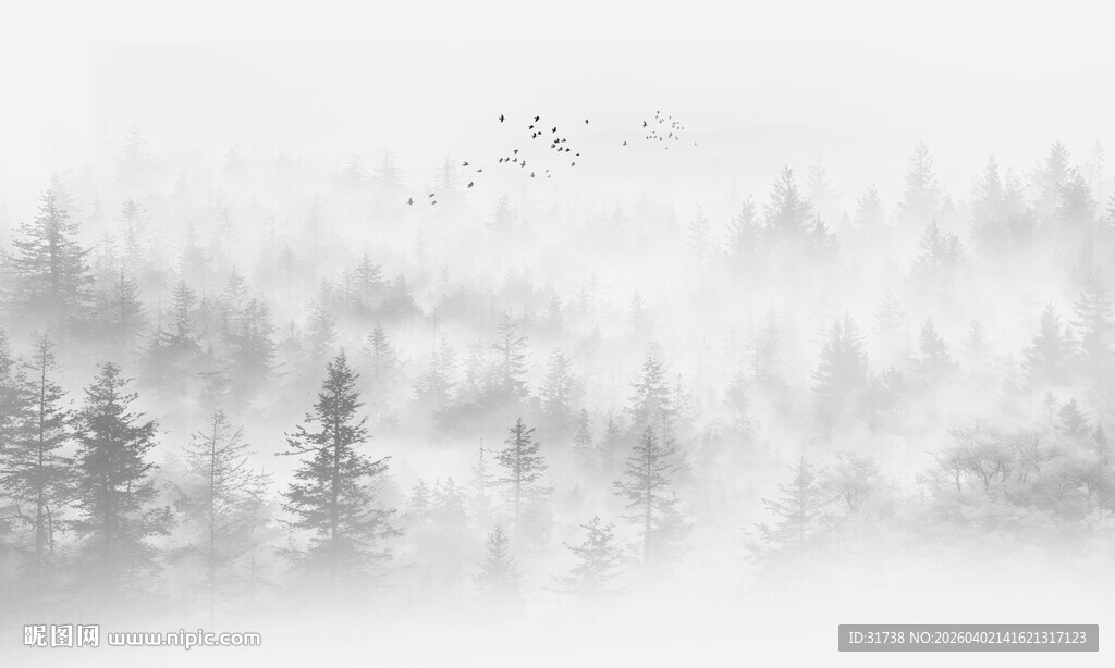 森林意境水墨画背景墙壁纸壁画