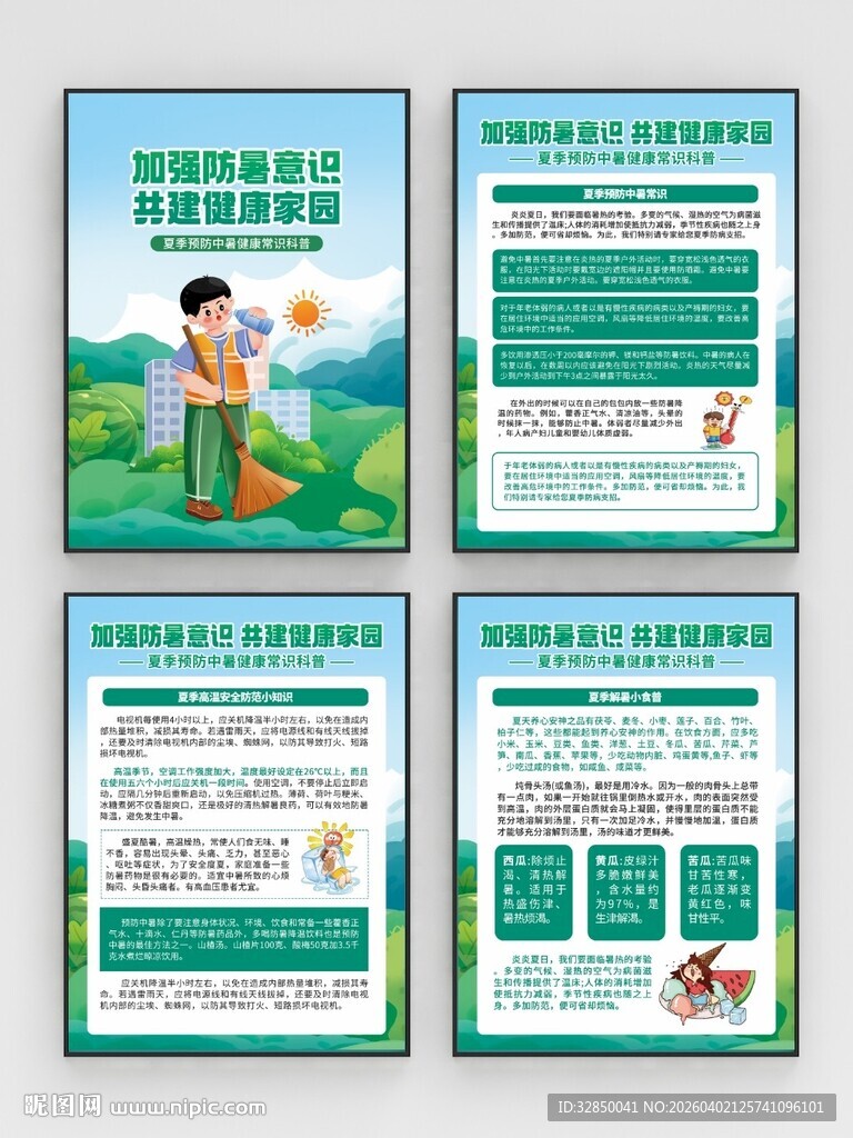 夏季高温预防中暑健康知识海报