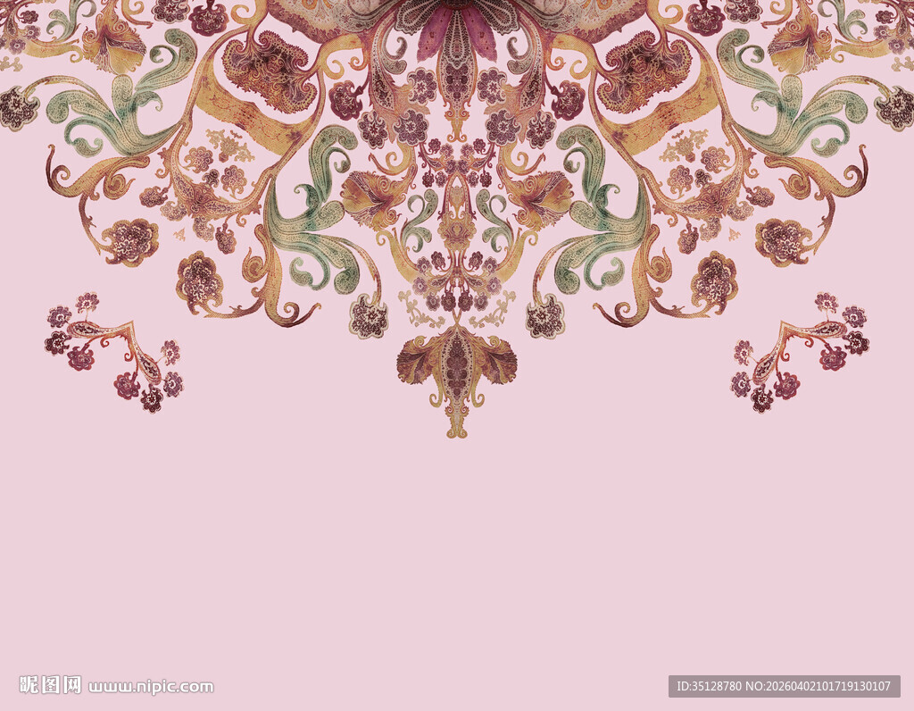 复古花卉刺绣图案设计