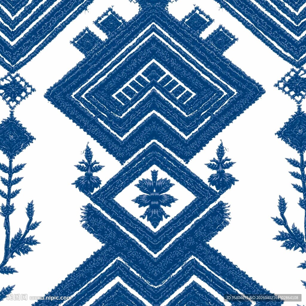 蓝白民族风几何图案纹饰