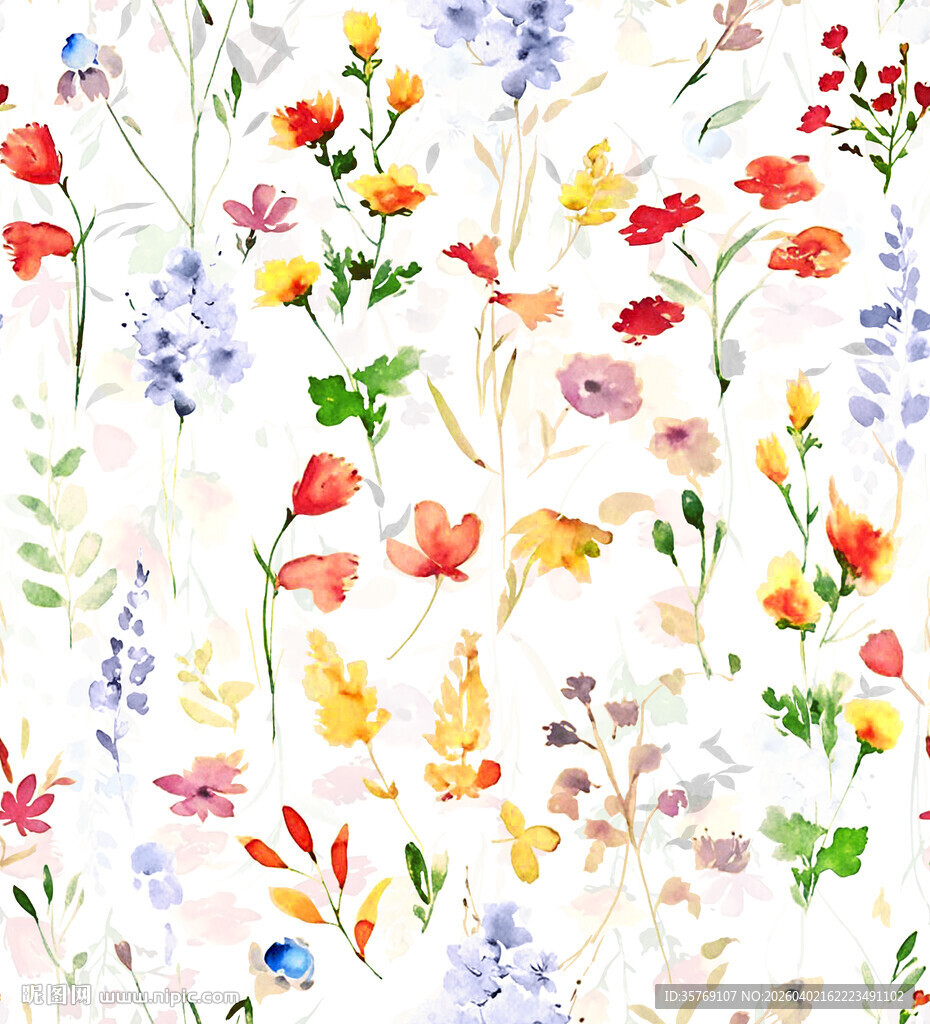 水彩绘多彩野花图案