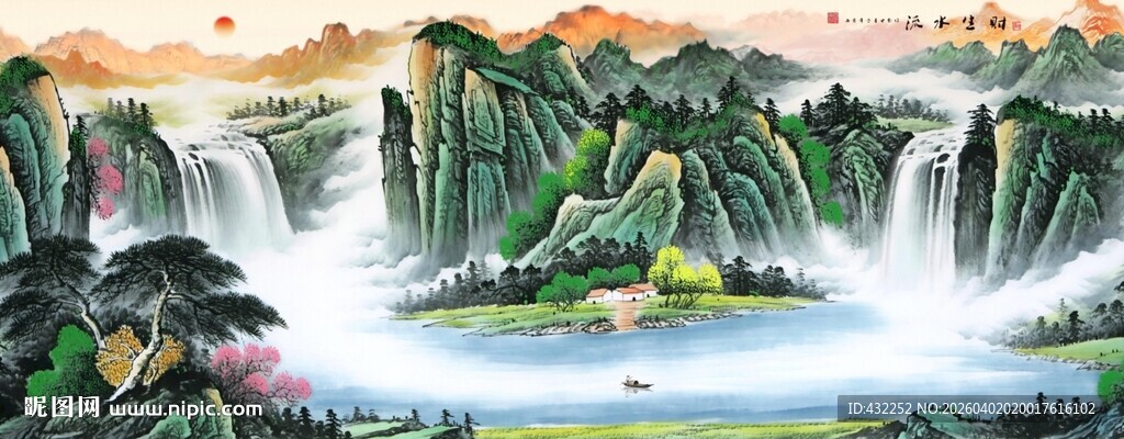 壮丽山水瀑布景观图