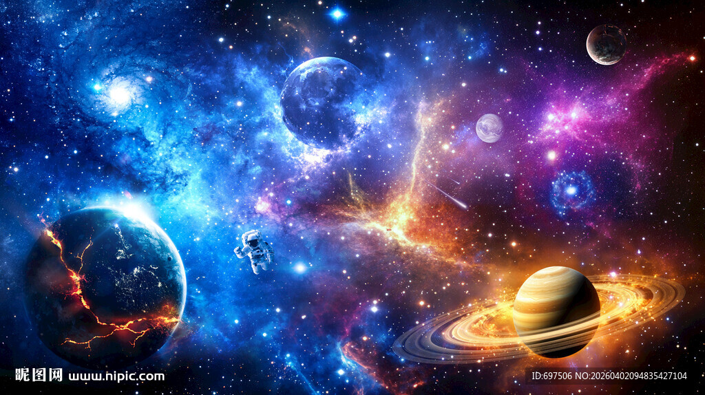梦幻银河太空星球宇航员星空背景
