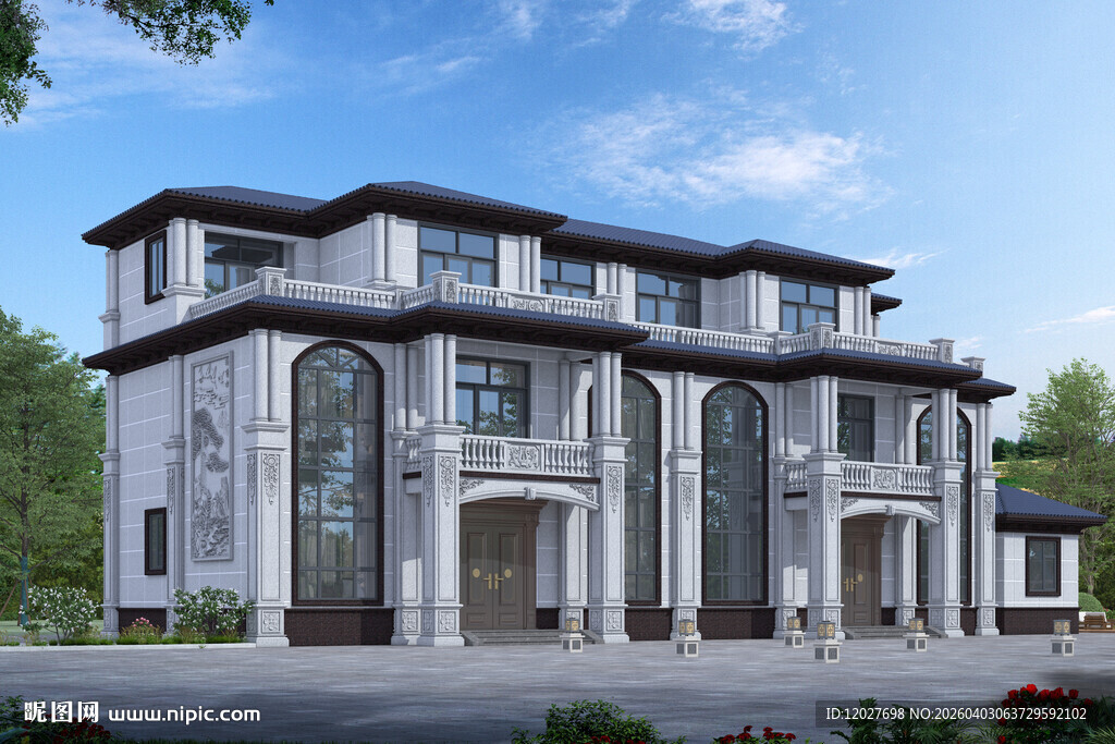 三层双拼别墅外观设计效果图