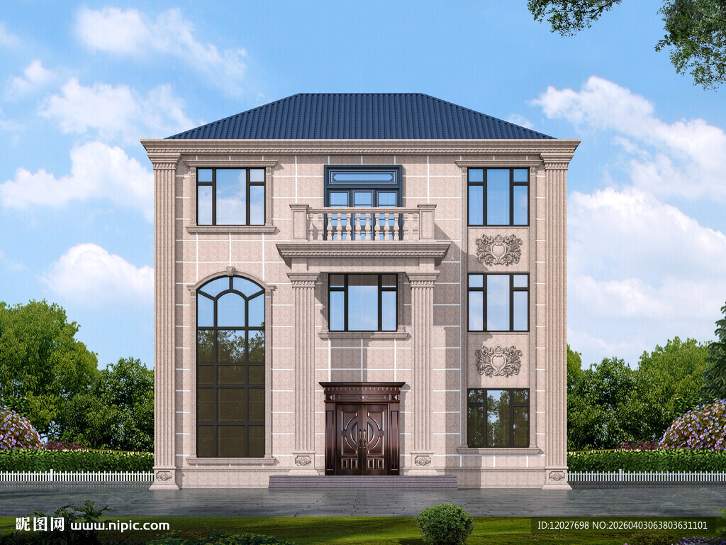 三层欧式农村别墅外观设计图