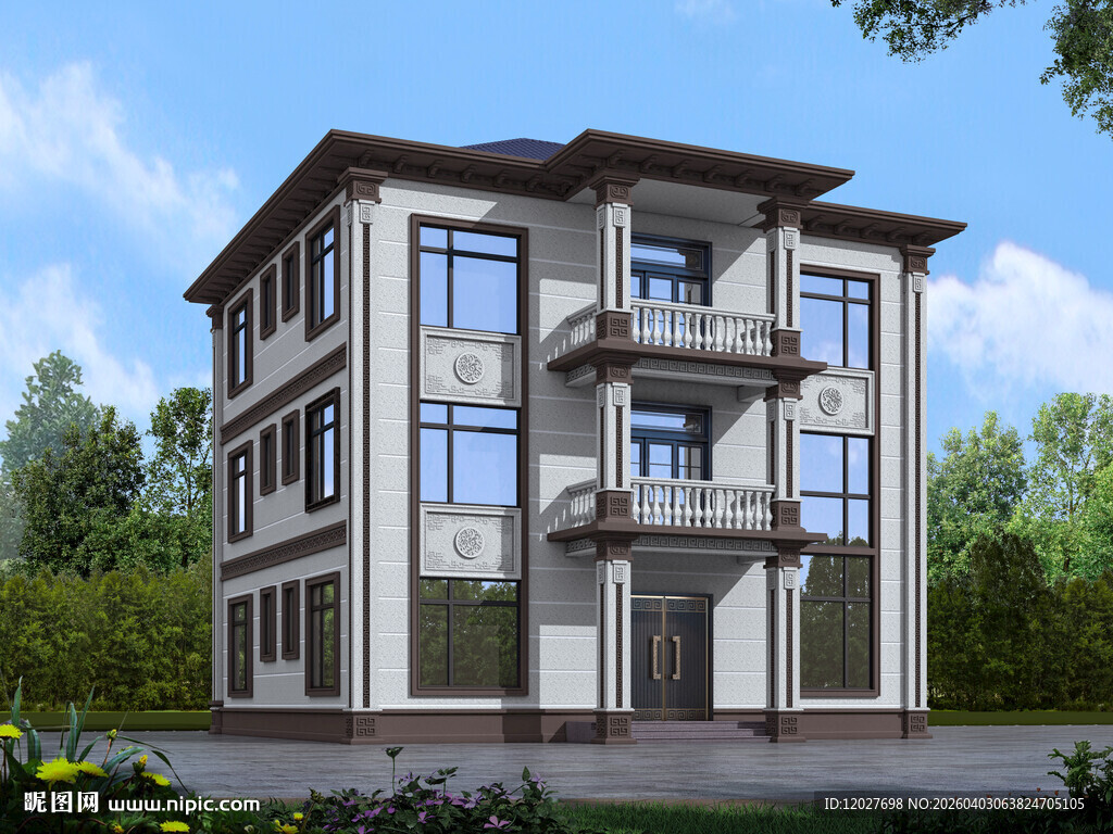 农村三层中式别墅外观设计图效果