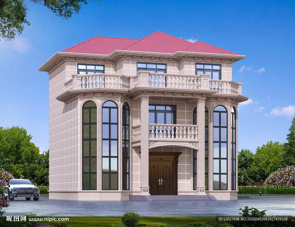 三层漂亮欧式别墅外观设计效果图