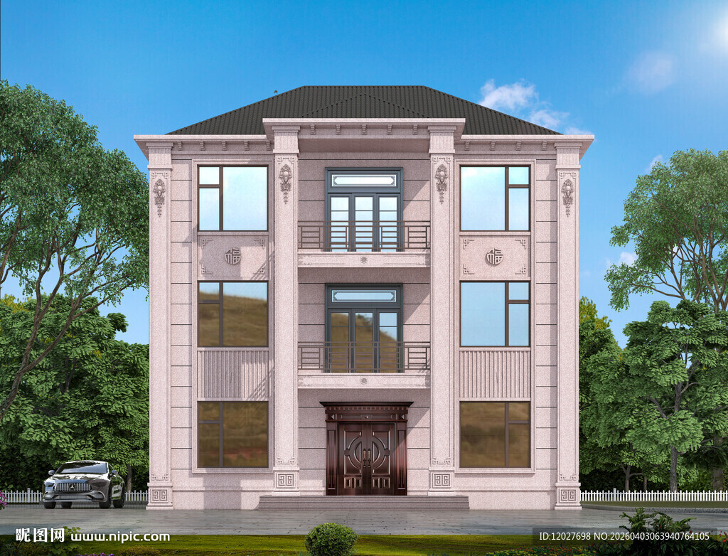 三层漂亮欧式别墅外观设计效果图