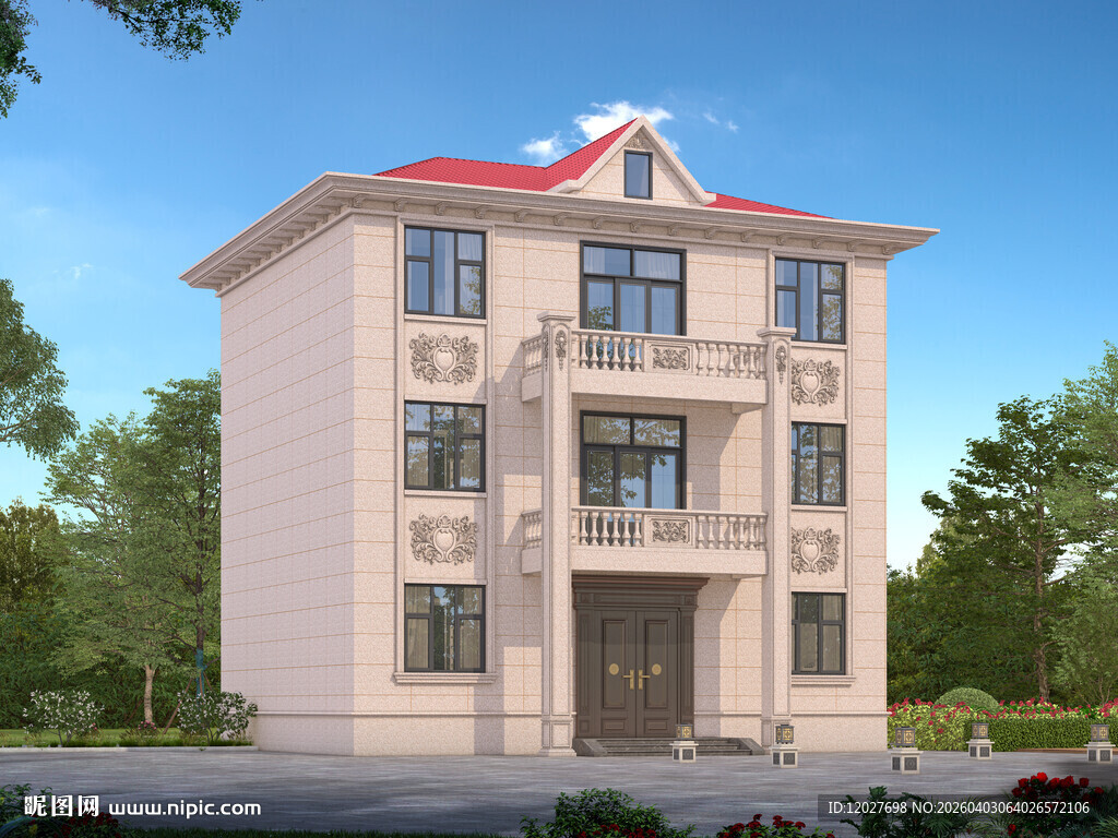 三层漂亮欧式别墅外观设计效果图