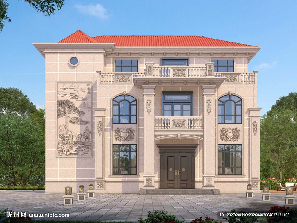 三层漂亮欧式别墅外观设计效果图