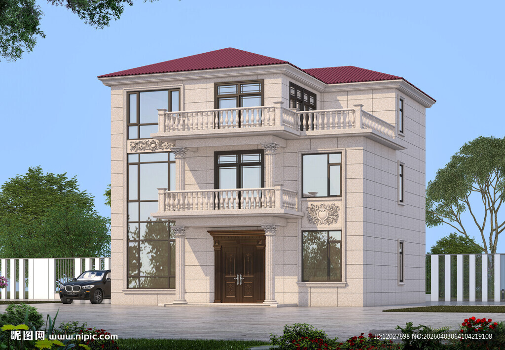 三层欧式漂亮豪华别墅外观图设计