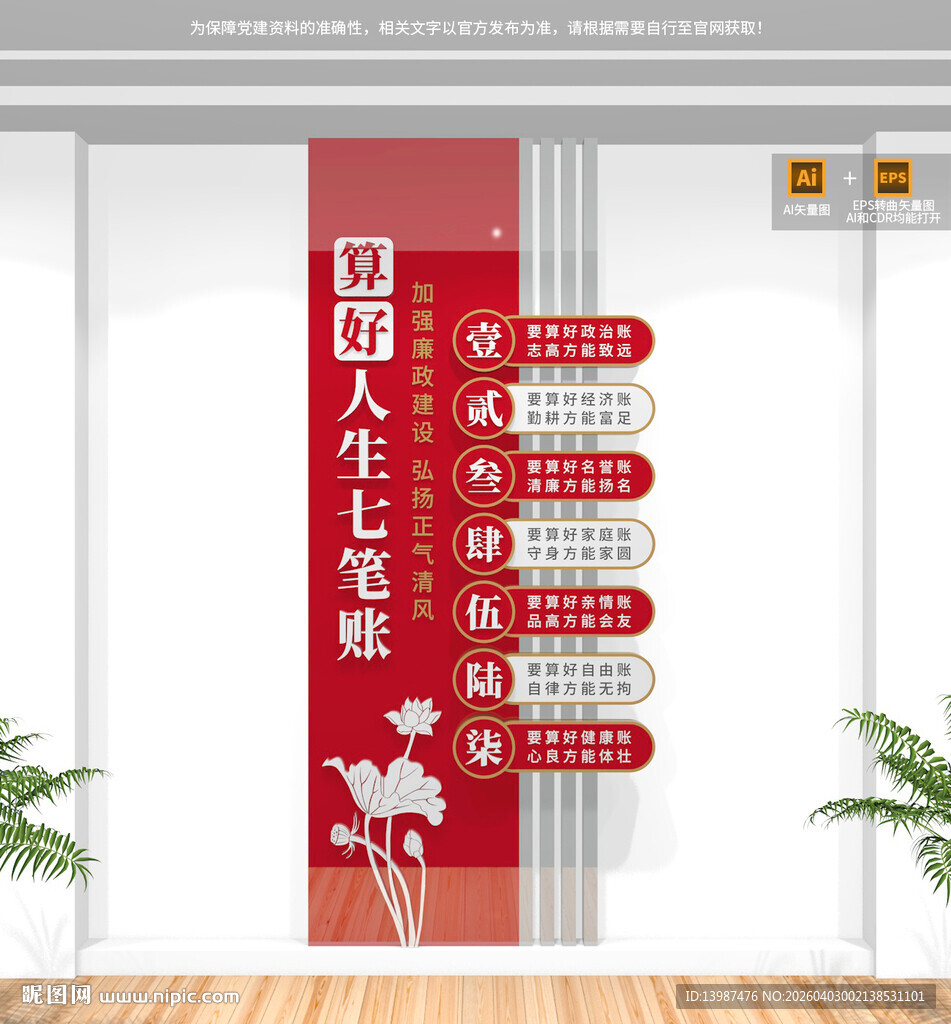 算好人生七笔账竖版廉政文化墙