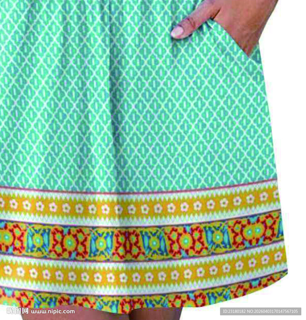 绿色印花短裙时尚细节