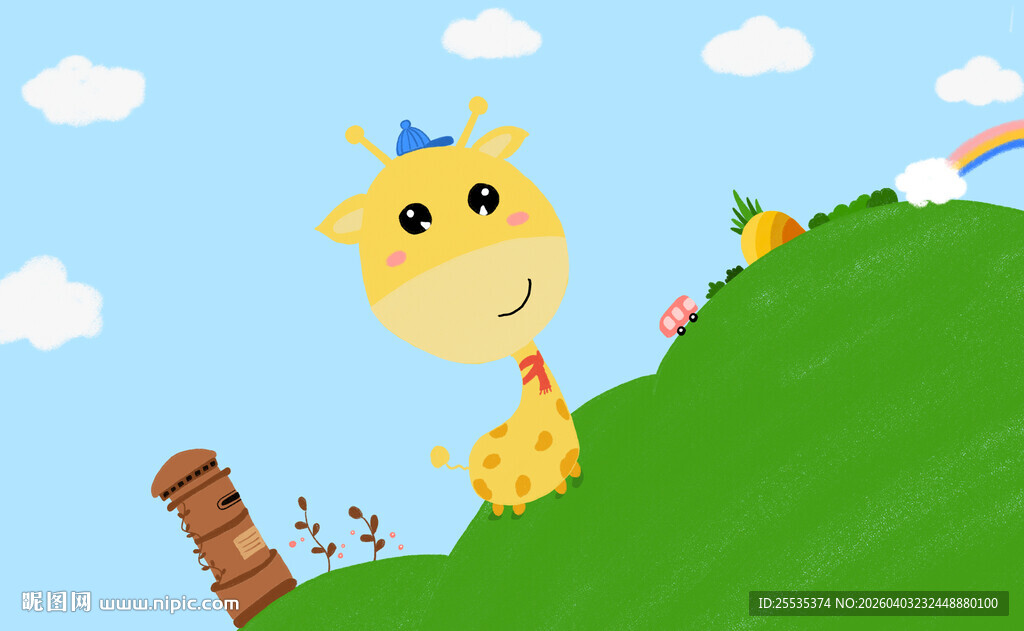 原创手绘长颈鹿背景图