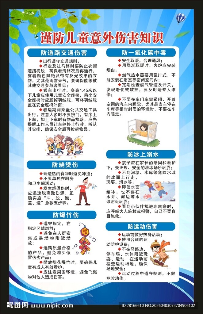 预防儿童意外伤害知识海报