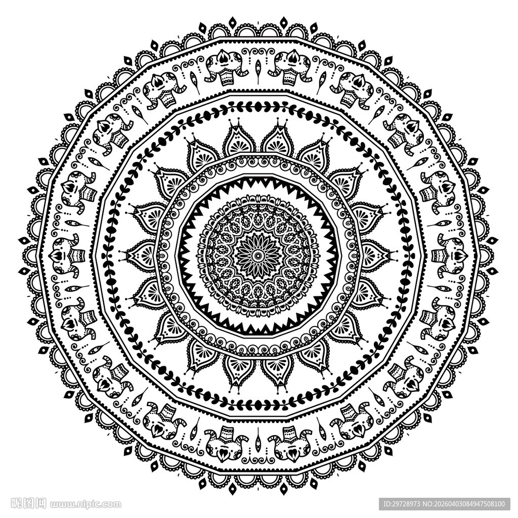 圆形曼陀罗花纹图案设计