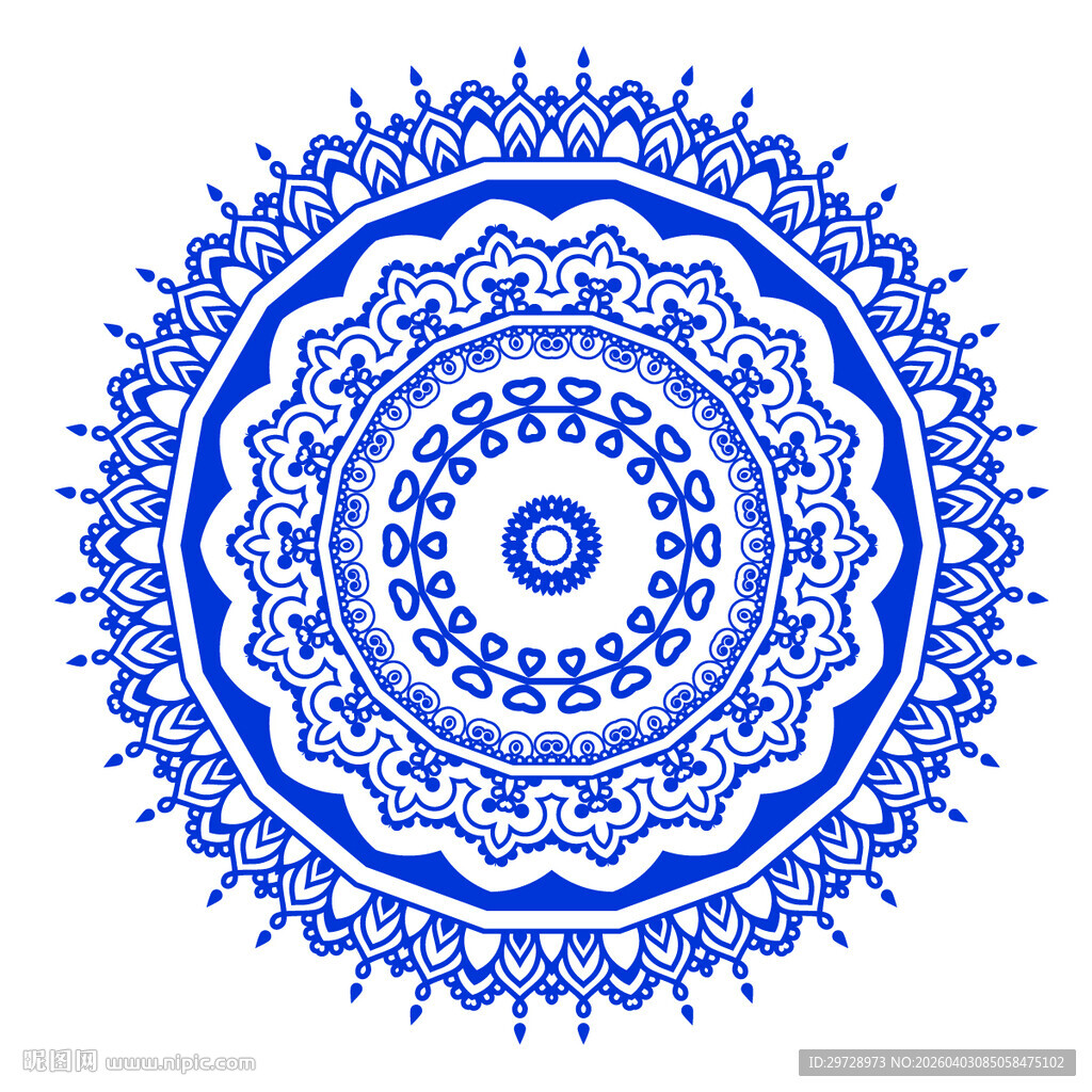 蓝色精美圆形花纹图案