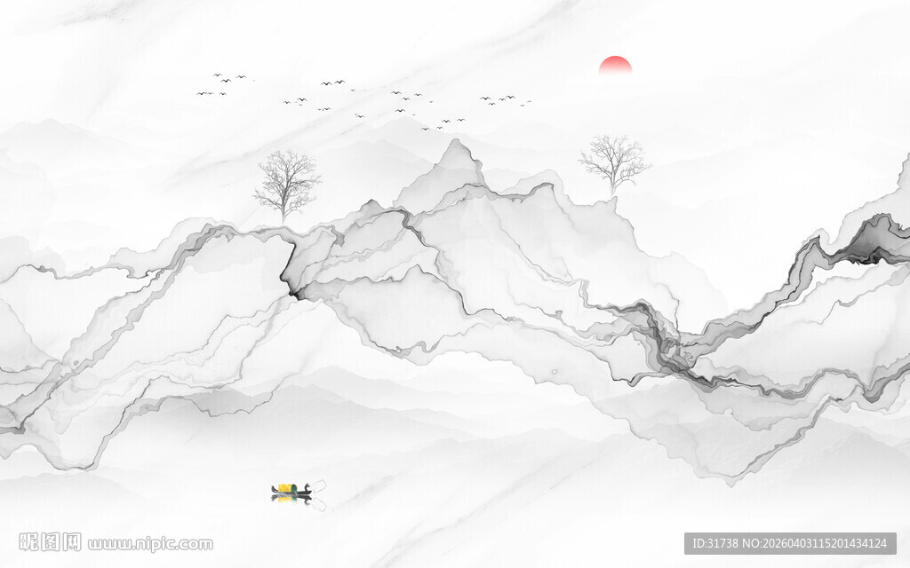 新中式抽象水墨烟雾大理石山水画