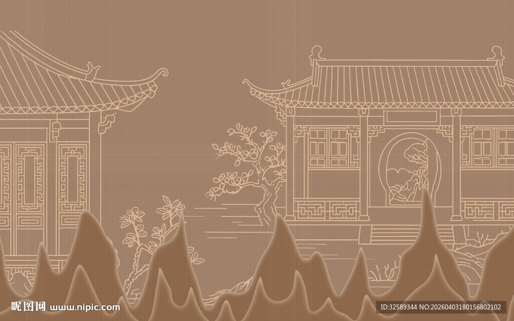 中式古建筑风景图案