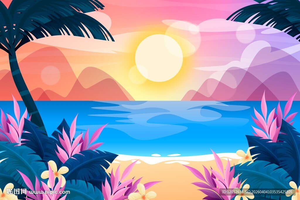 梦幻海滨日落美景