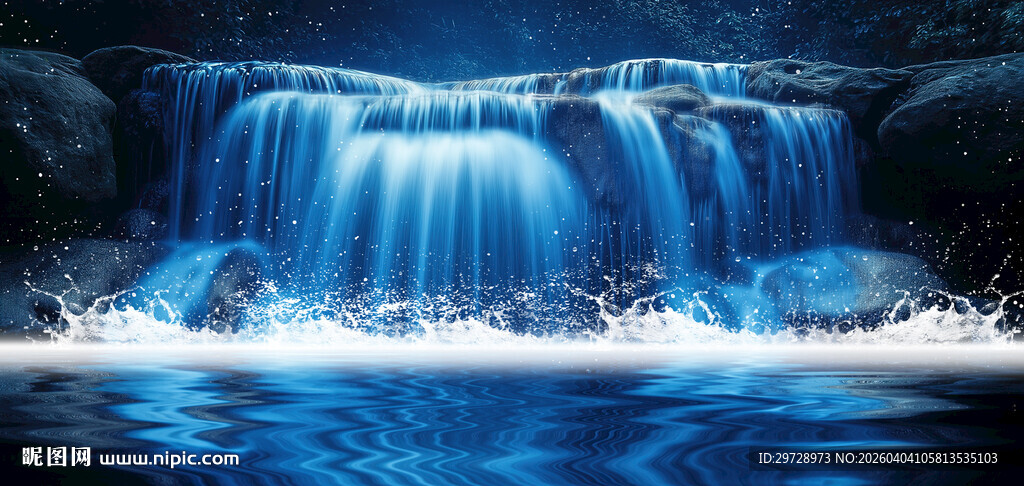 蓝色瀑布山水画